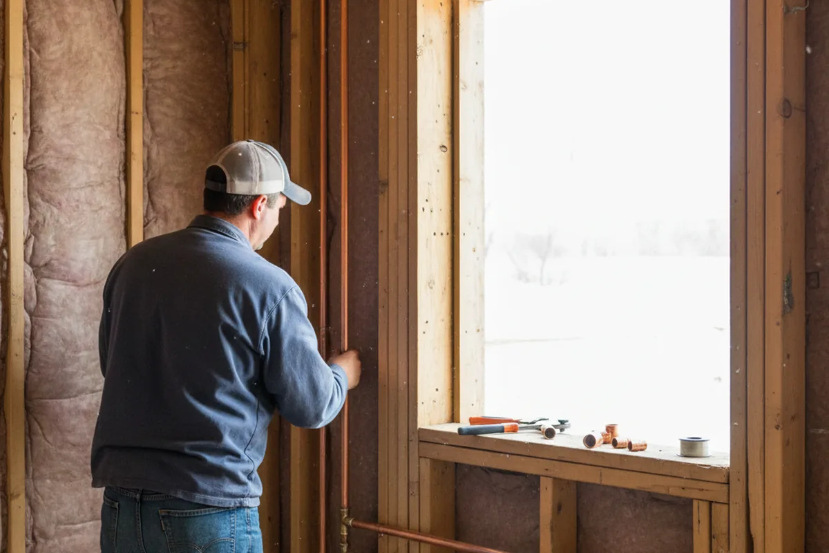 Licensed plumber running new copper supply lines in a Wellpinit home